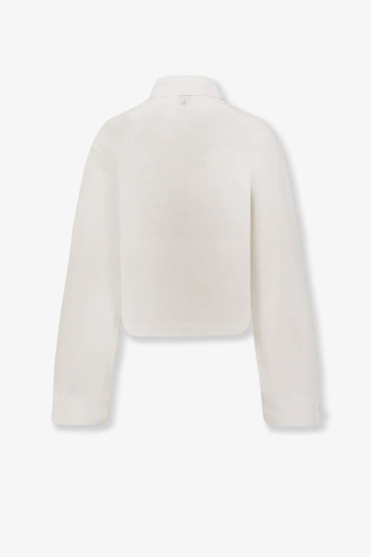 Cream-colored cropped jacket with soft plush texture and long sleeves complementing BOSS women’s Boskota cotton shirt white