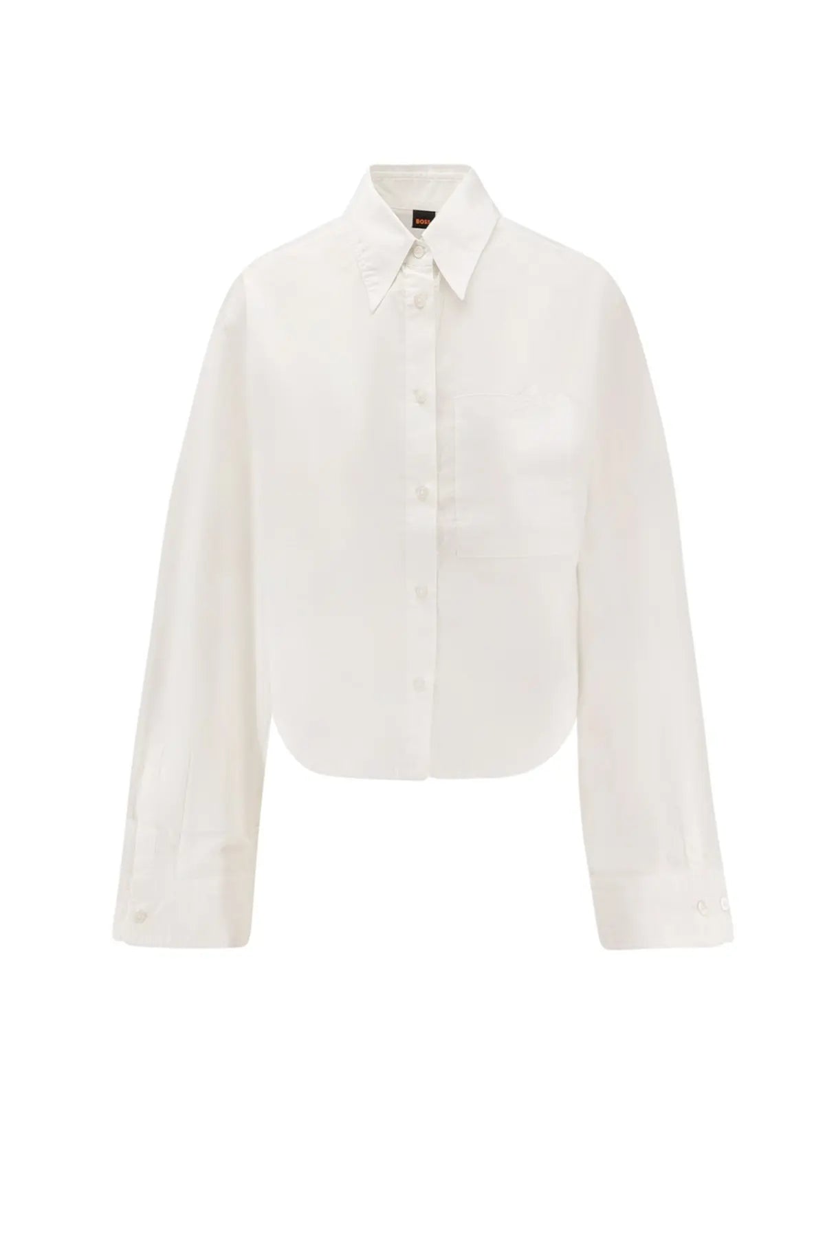BOSS women’s Boskota cotton shirt white crisp long-sleeved button-up with classic collar and pleated cuffs