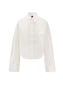 BOSS women’s Boskota cotton shirt white crisp long-sleeved button-up with classic collar and pleated cuffs