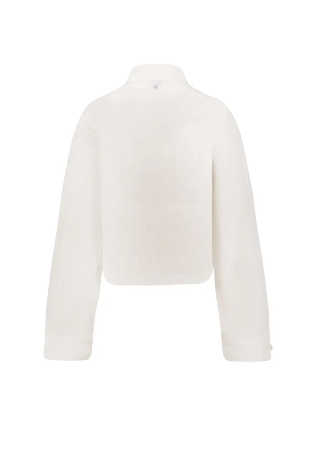 A white cropped long-sleeved blouse with collar and subtle texture from BOSS women’s Boskota cotton shirt collection