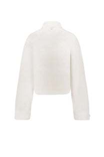 A white cropped long-sleeved blouse with collar and subtle texture from BOSS women’s Boskota cotton shirt collection