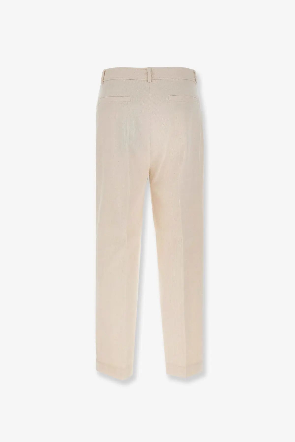 Beige tailored trousers with a clean straight-leg cut and subtle back pleats from boss women’s corduroy grey collection back view