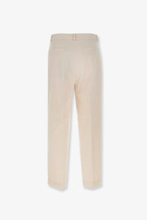 Beige tailored trousers with a clean straight-leg cut and subtle back pleats from boss women’s corduroy grey collection back view