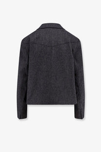 Boss women’s jafleni double breasted dark gray wool blend blazer with classic collar and structured shoulders