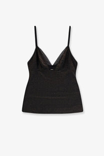 Black shimmering camisole with thin straps and lace-trimmed v-neckline from boss womens lurex tank top slip set