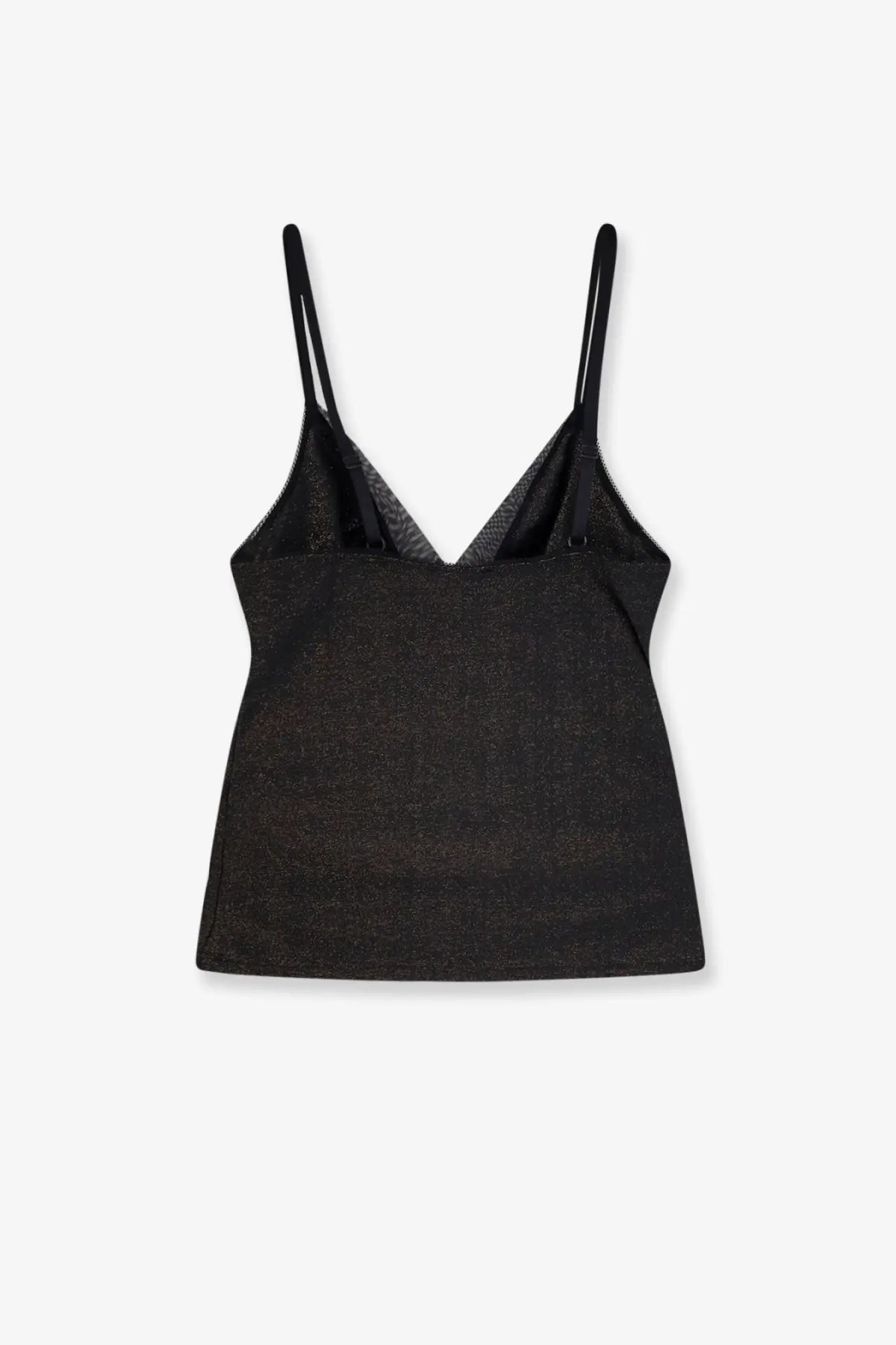 Boss women’s black lace camisole with thin spaghetti straps and subtle shimmering lurex texture