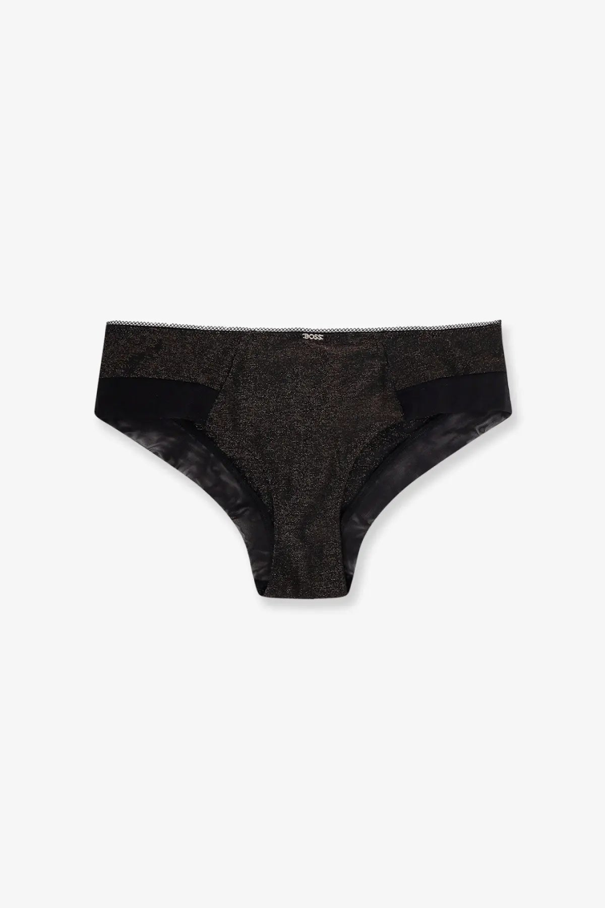 Black lace-trimmed briefs with subtle shimmer and smooth satin lining from boss women’s lurex tank top and slip set black