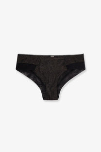Black lace-trimmed briefs with subtle shimmer and smooth satin lining from boss women’s lurex tank top and slip set black