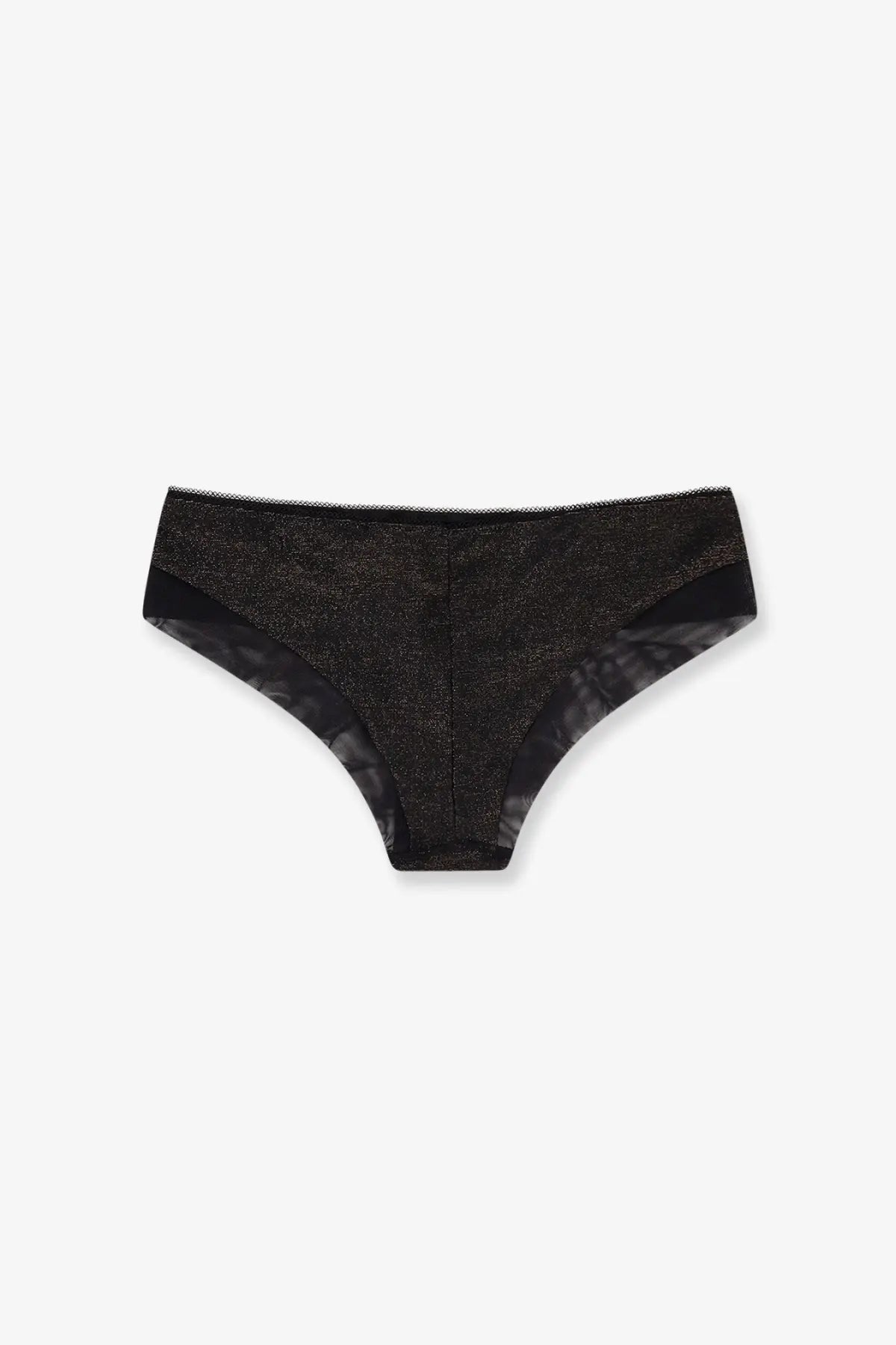Black lace-trimmed briefs with shimmering textured fabric and sheer panels from boss women’s lurex tank top and slip set black