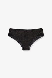 Black lace-trimmed briefs with shimmering textured fabric and sheer panels from boss women’s lurex tank top and slip set black