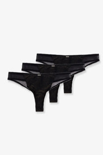 Black lace thong set with sheer mesh overlay and subtle pattern in black from BOSS women’s lurex thong tripack