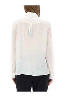 BOSS women’s white shirt made of translucent silk with a classic collar and long sleeves