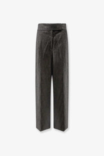 BOSS women’s Telda grey wide-leg trousers with high waist made of viscose and virgin wool with subtle sheen