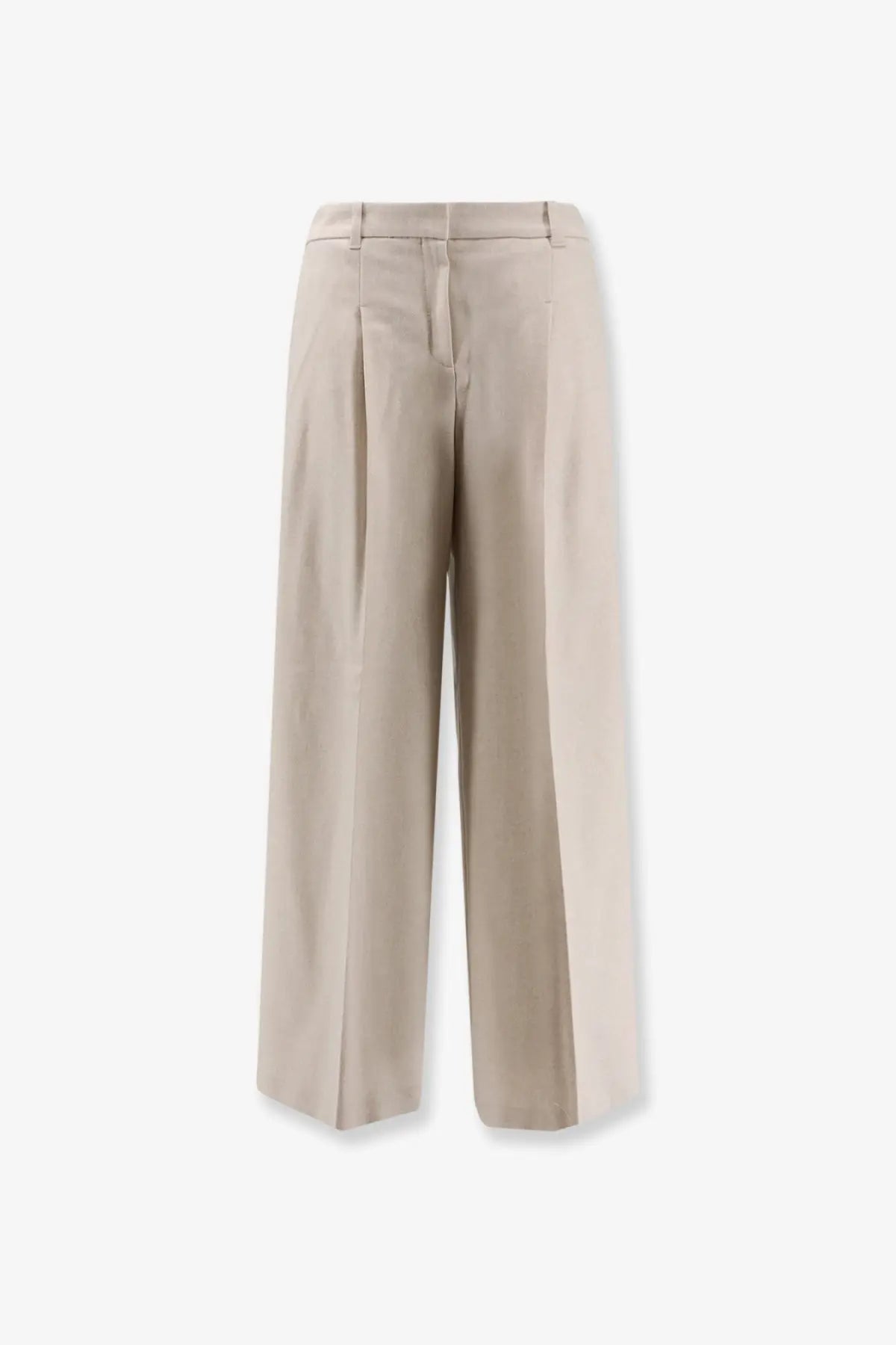 BOSS women’s white tailored wide-leg trousers with subtle front pleats made from recycled wool blend