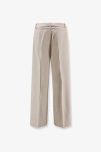 BOSS women’s Tiana recycled wool blend beige wide-leg trousers with tailored fit and subtle front pleats
