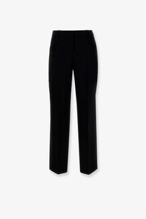 BOSS women’s black virgin wool tailored trousers with sleek straight-leg cut and subtle pleats at the waistband