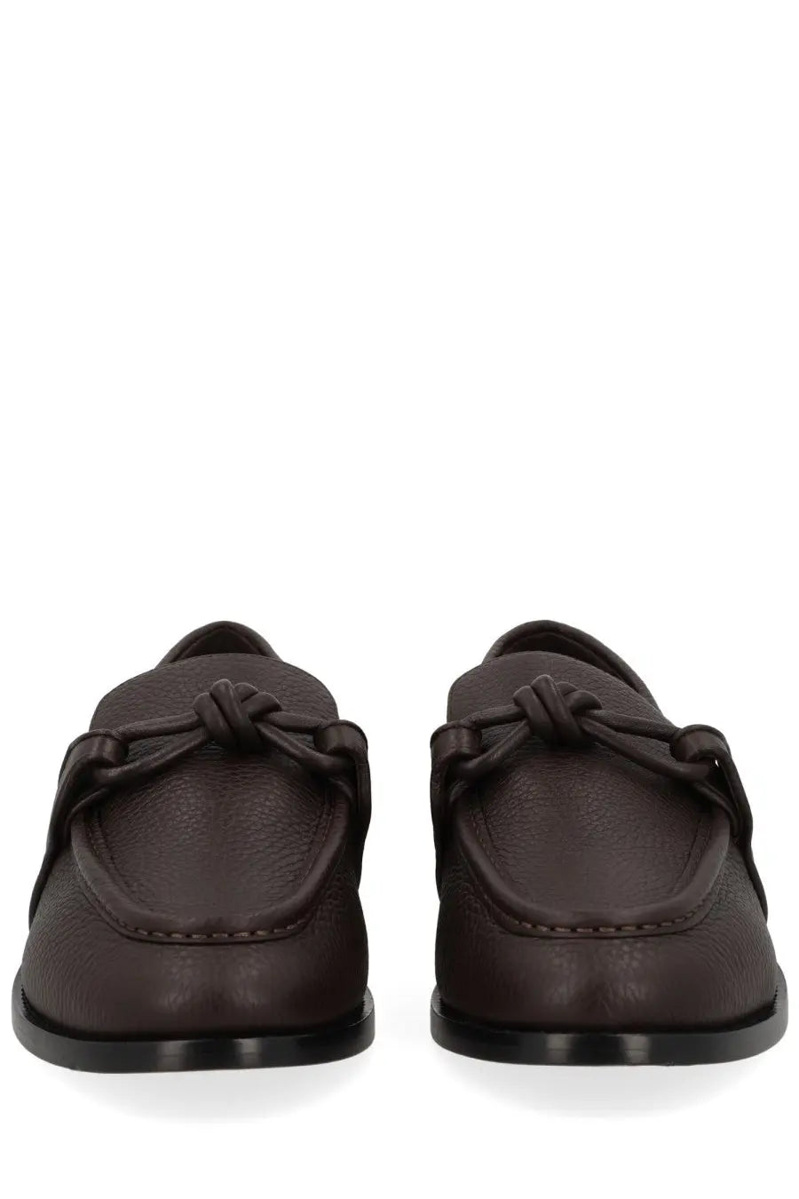 Bottega Veneta men’s Astaire loafer brown dark brown leather with knotted strap detail and black rubber soles