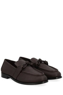 Bottega Veneta men’s Astaire loafer brown leather with textured surface and decorative bow details