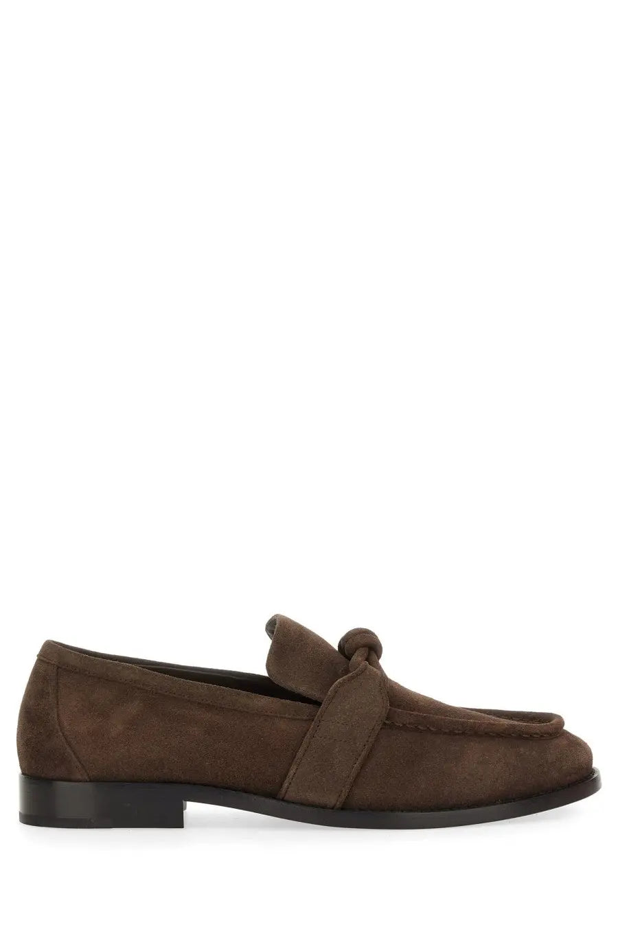 Bottega Veneta men’s Astaire brown suede loafers with a knotted detail on the front for elegant wear