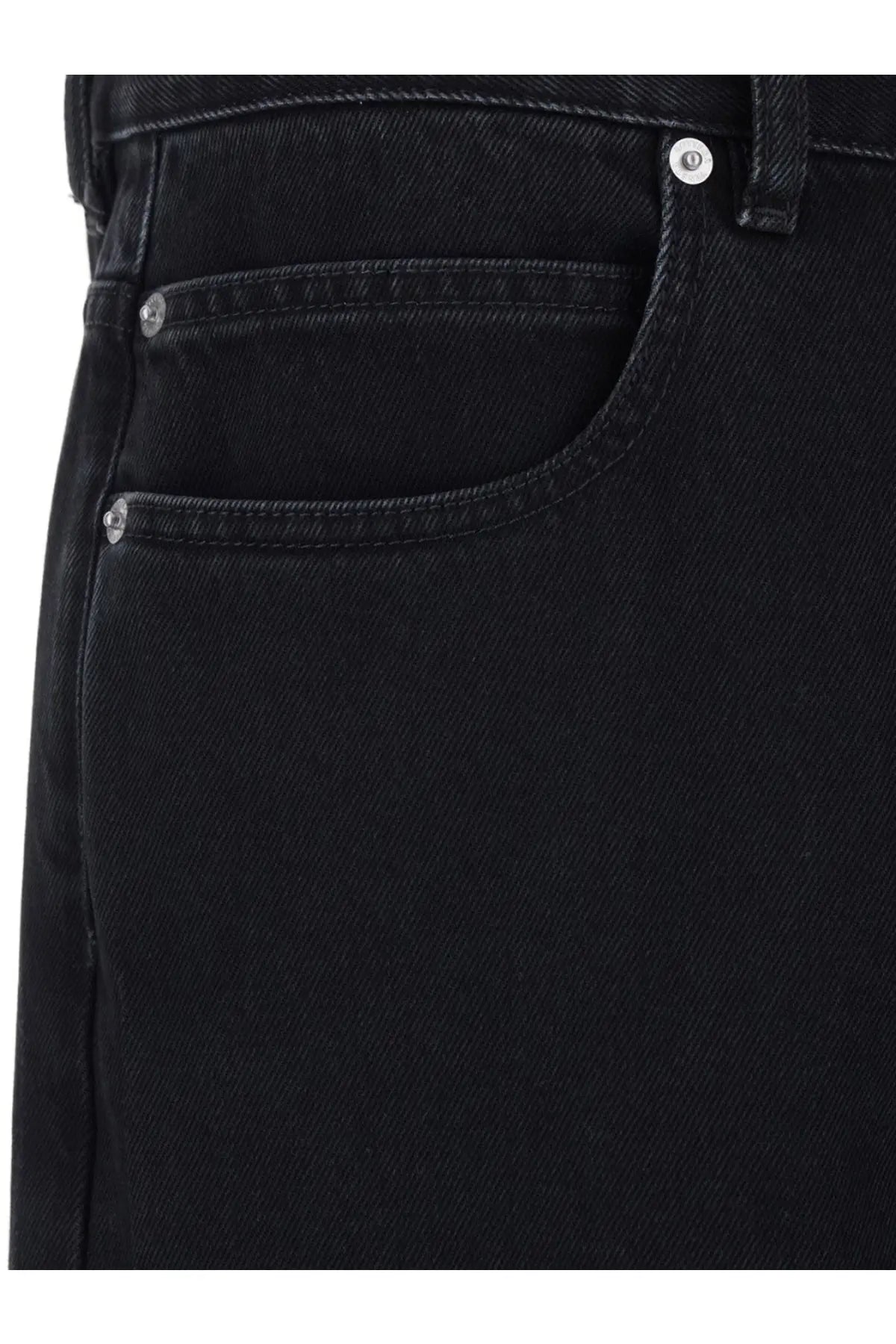 Bottega veneta men’s black denim trousers featuring silver-toned button and rivets on black fabric
