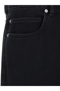 Bottega Veneta men’s black denim trousers with silver-toned button and rivets in black denim material