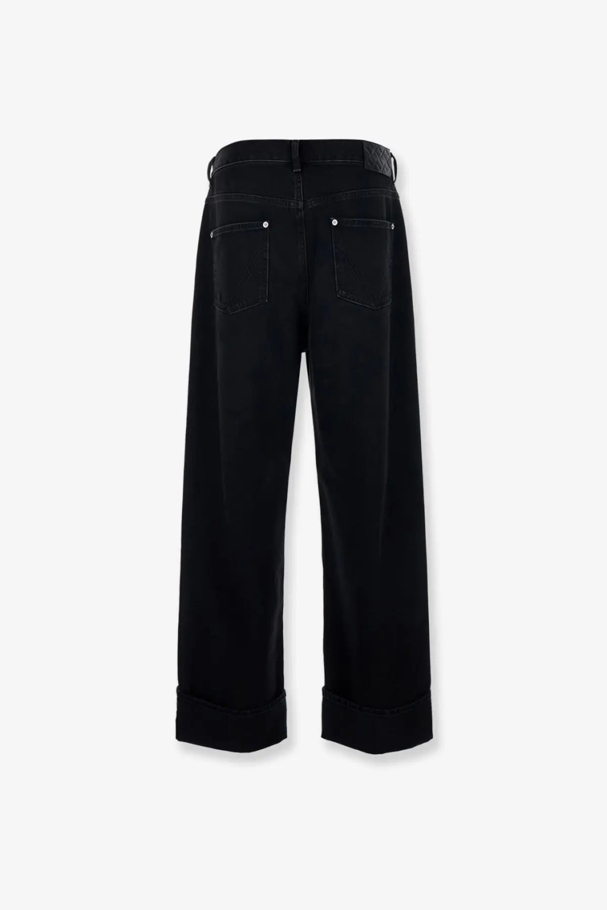 Bottega veneta men’s black denim wide-leg trousers with rolled cuffs and textured belt loop detail