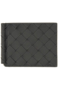 Bottega Veneta men’s braided wallet black with sleek woven leather pattern and precise stitching along edges