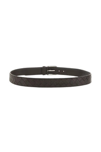 Bottega Veneta men’s brown woven leather belt with silver toned buckle for stylish casual and formal wear
