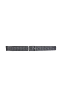 Bottega Veneta men’s cintura reversibile black leather belt with woven diamond pattern and silver toned buckle