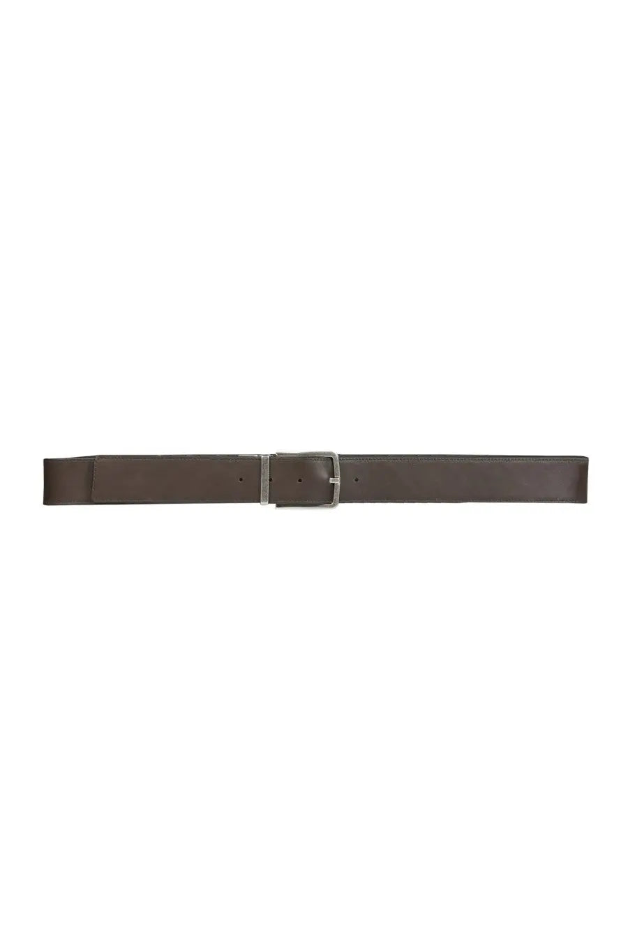A sleek dark brown leather belt with a minimalist silver-toned buckle by Bottega Veneta men’s cintura reversibile black