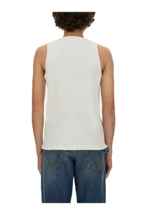 White ribbed knit sleeveless cotton jersey top for men by bottega veneta in white color
