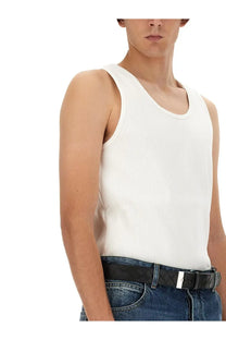 White ribbed knit tank top made of cotton jersey by bottega veneta men’s summer essential