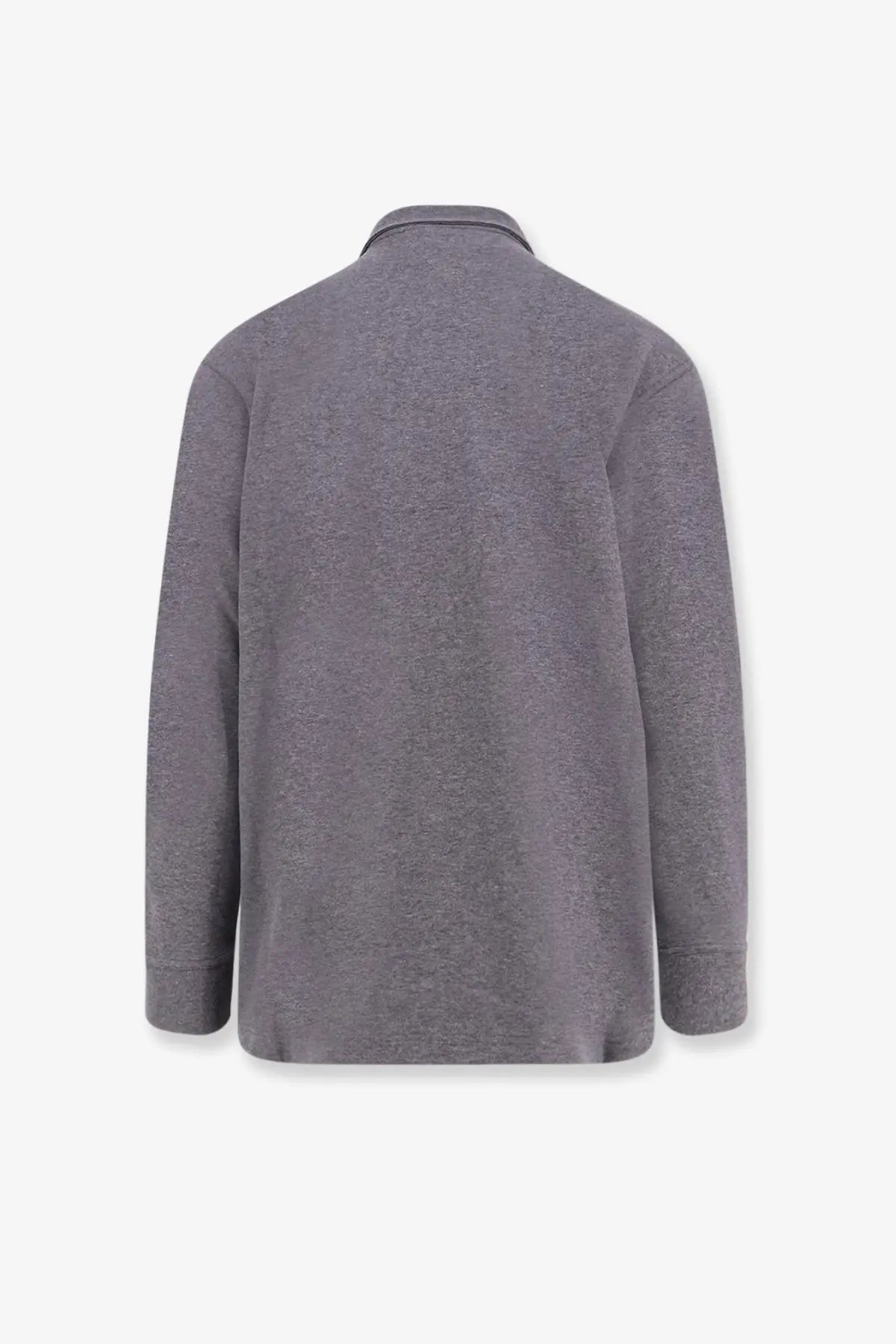 Bottega Veneta men’s grey cotton sweater with heathered long sleeves ribbed collar and cuffs