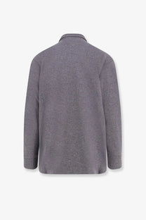 Bottega Veneta men’s grey cotton sweater with heathered long sleeves ribbed collar and cuffs