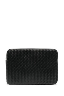 Bottega veneta men’s document holder getaway black woven leather laptop sleeve with distinctive interlaced pattern
