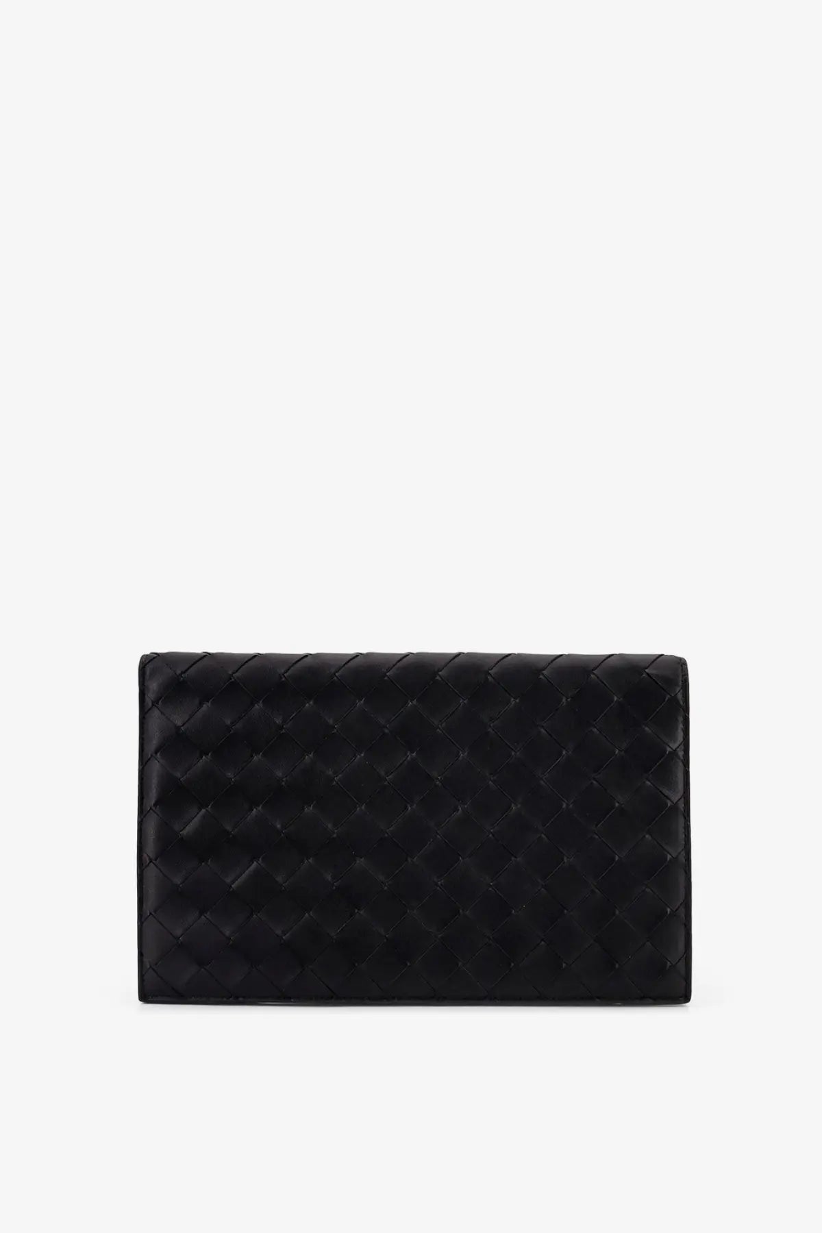 Bottega Veneta men’s black leather clutch bag with signature woven interlaced pattern in high-quality leather