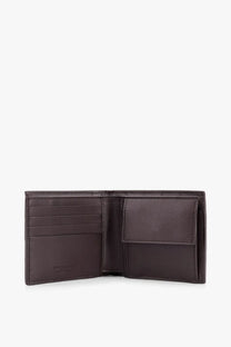 Bottega Veneta men’s beige leather wallet with dark brown multiple card slots and coin compartment