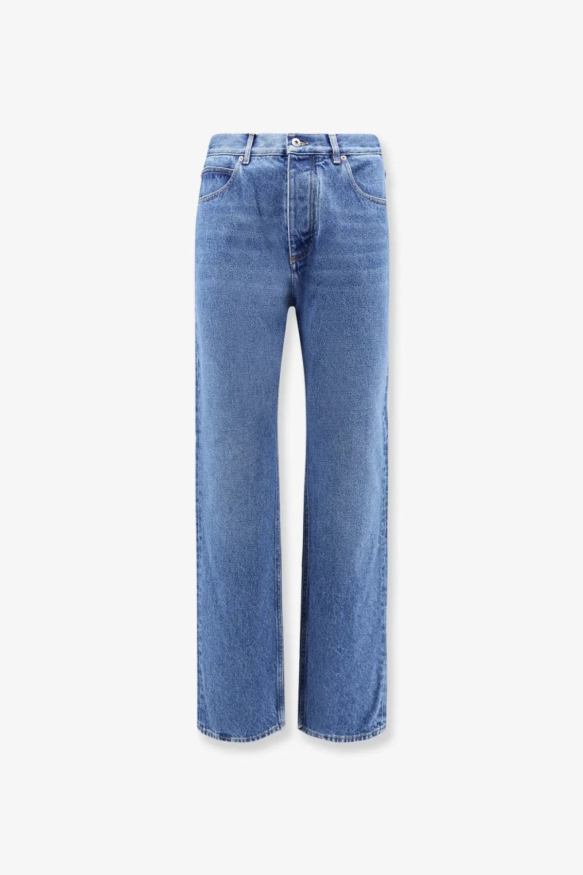 Bottega Veneta men’s regular cotton jeans in medium-wash blue denim with a straight-leg and five-pocket design