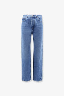 Bottega Veneta men’s regular cotton jeans in medium-wash blue denim with a straight-leg and five-pocket design