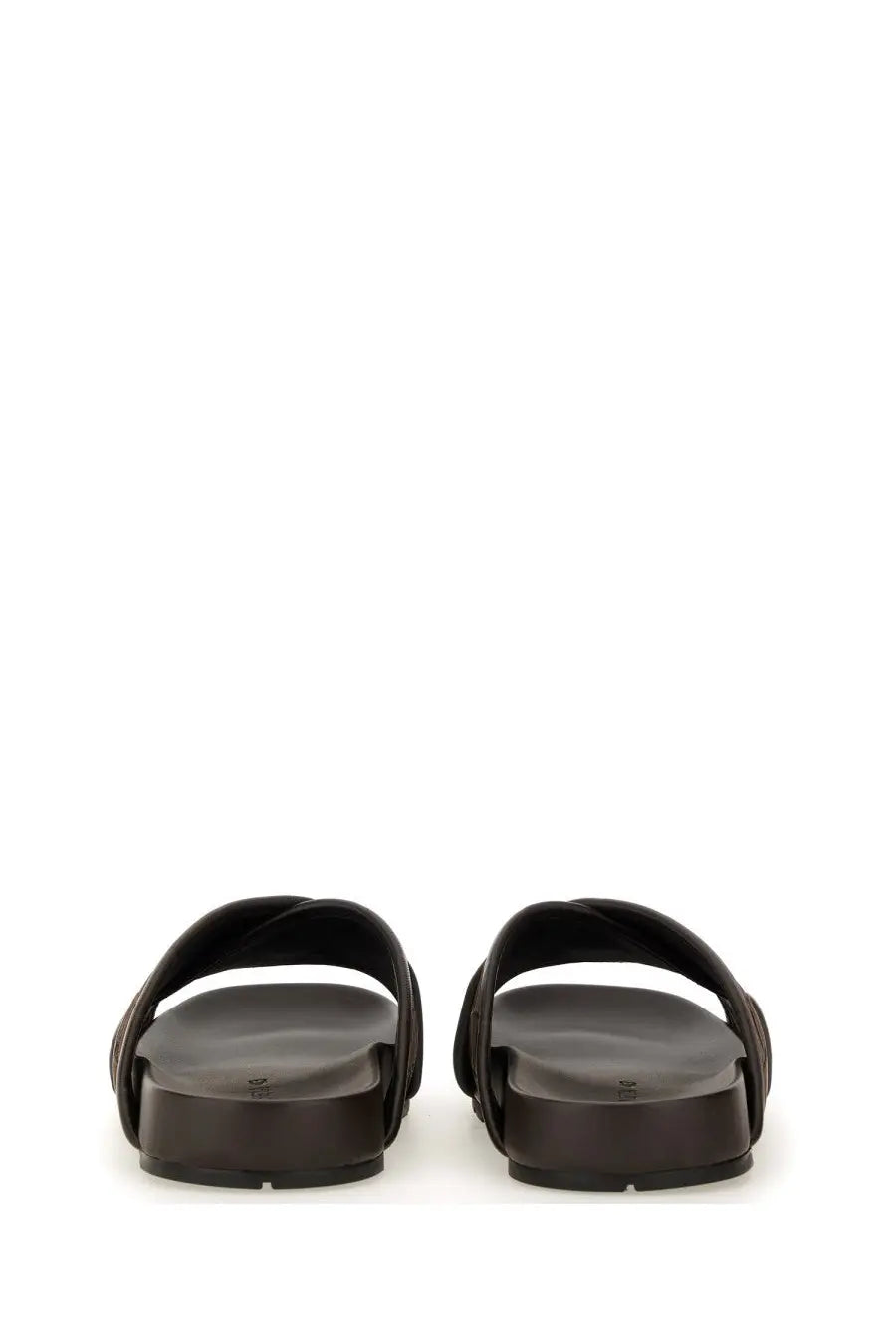 Bottega veneta men’s sandal tarik brown black leather slide with thick flat sole and adjustable strap design