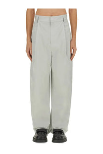 Light gray high waisted pleated silk and cotton trousers with a sleek modern cut by Bottega Veneta men’s pants