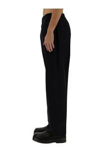 Black wide-leg wool trousers with relaxed fit and elastic waistband from bottega veneta mens blue pants