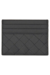 Bottega Veneta men’s black woven leather card holder with diamond pattern and precise stitching