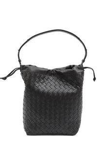 Bottega Veneta unisex borsa avenue black woven leather bucket bag with sleek structured design and top handle