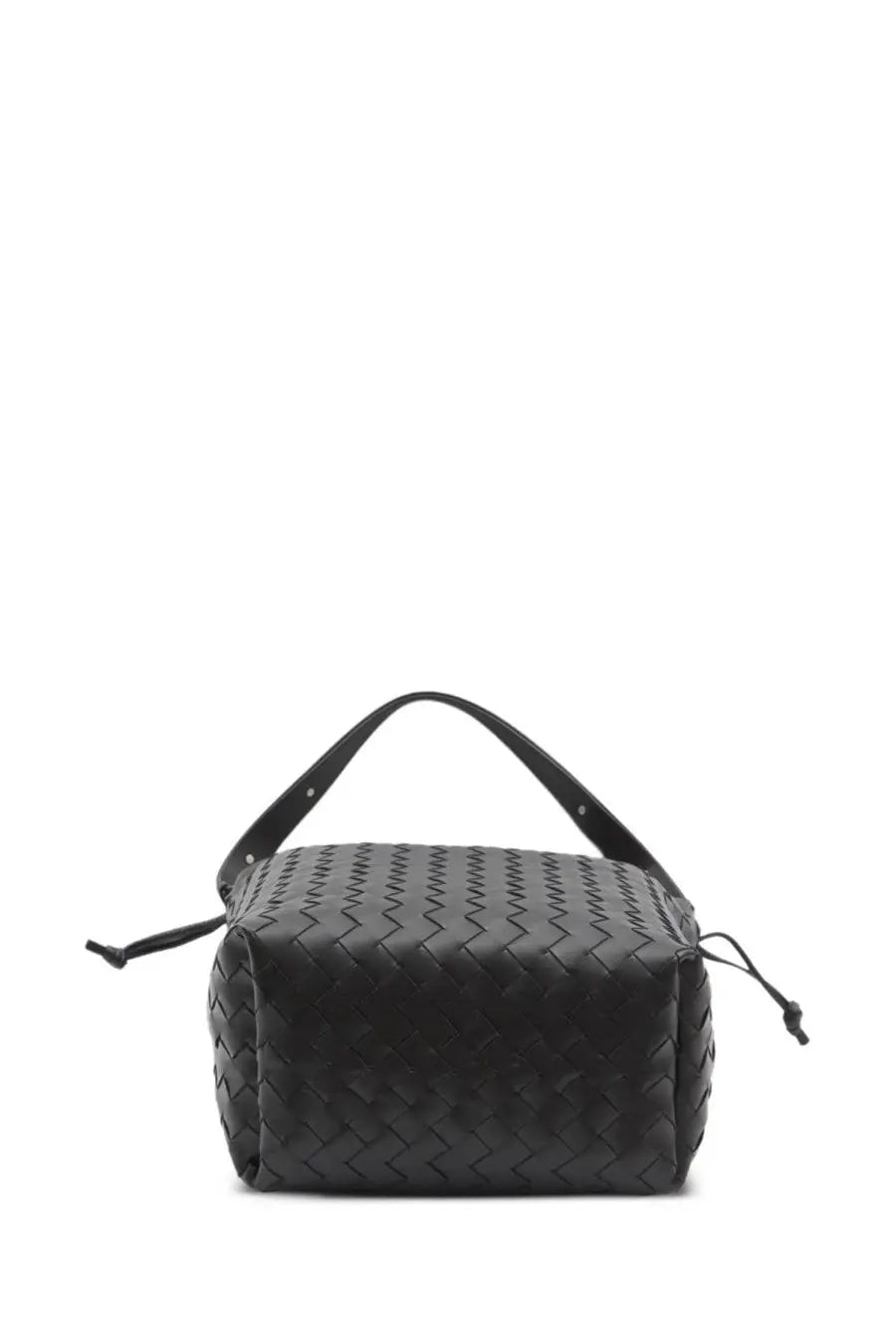 Bottega Veneta unisex borsa avenue black woven leather handbag with structured rectangular shape and top handle