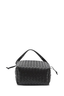 Bottega Veneta unisex borsa avenue black woven leather handbag with structured rectangular shape and top handle