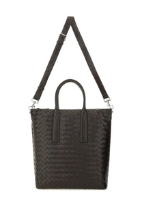Bottega veneta unisex north south brown woven leather tote bag with structured handles and adjustable shoulder strap