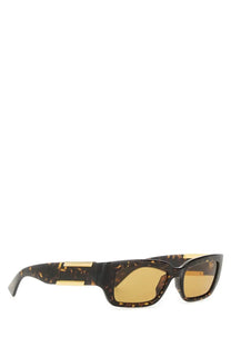Bottega Veneta unisex rectangular sunglasses in tortoiseshell acetate with gold metal accents and amber lenses