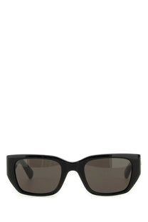 Bottega Veneta unisex square braided black sunglasses with dark gray lenses and a glossy finish