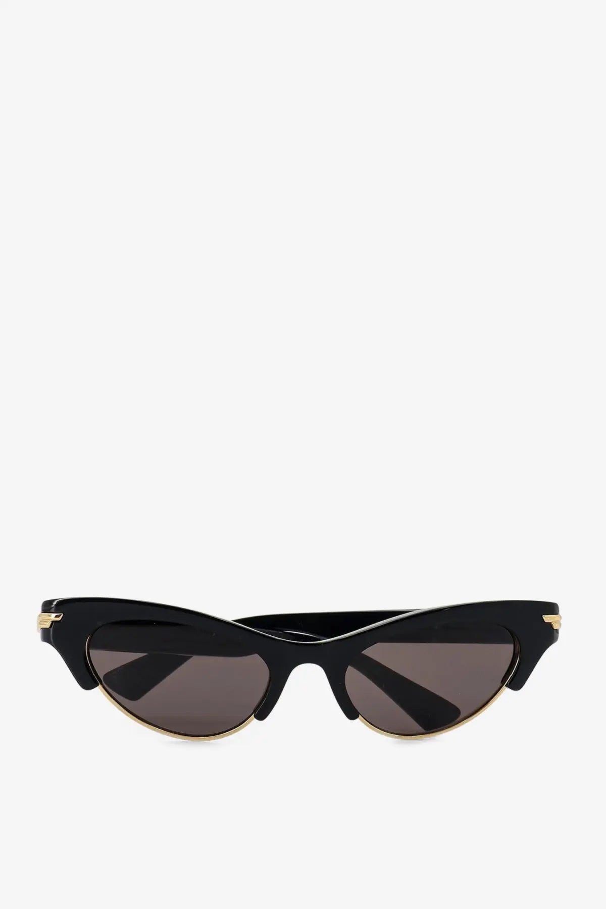 Bottega Veneta women’s black cat-eye acetate sunglasses with gold-tone accents and dark gray lenses